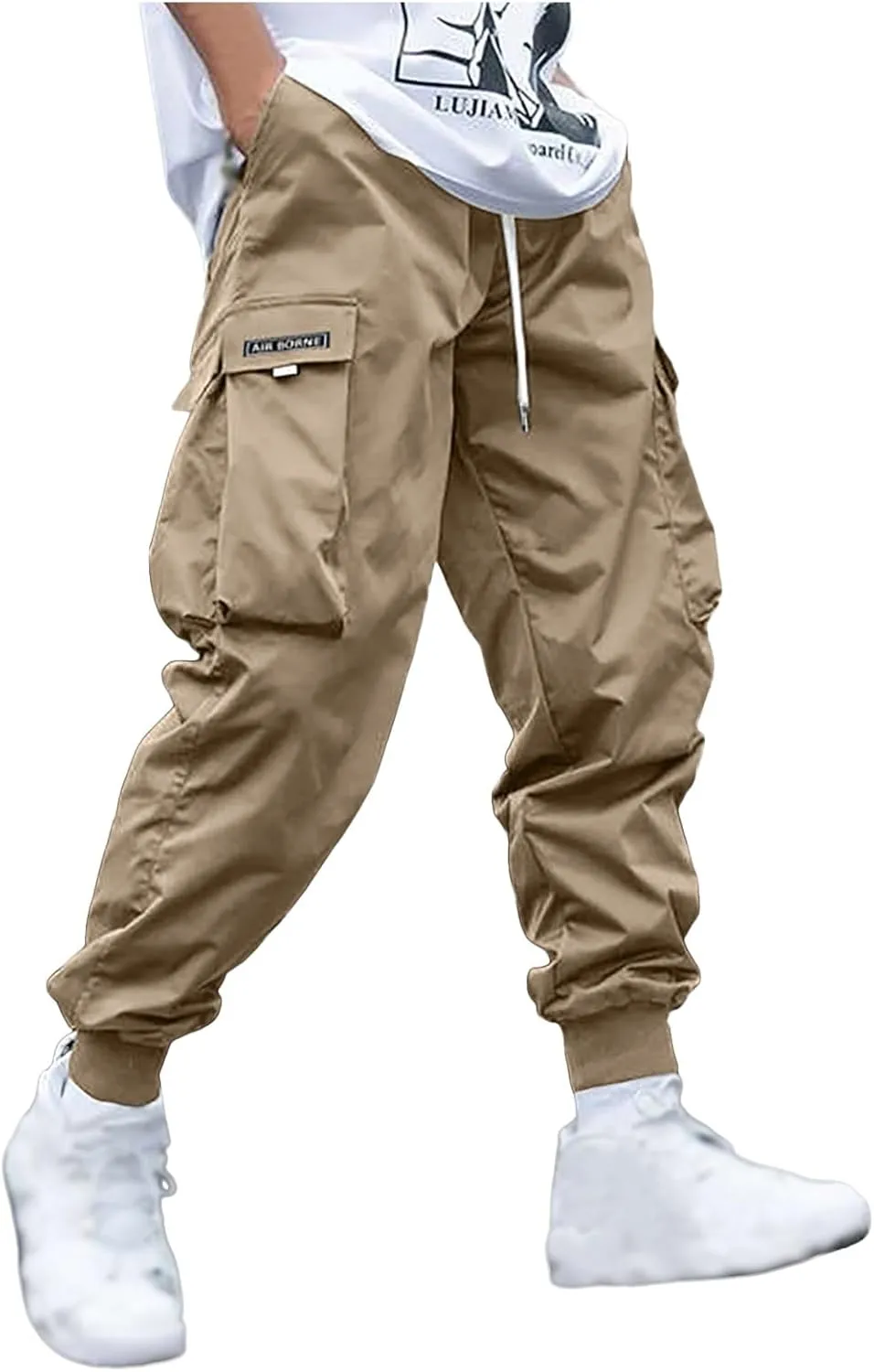 Men's Fashion Joggers Cargo Pants Drawstring Waist Work Sports Pants Baggers Hiking Trousers with Pockets