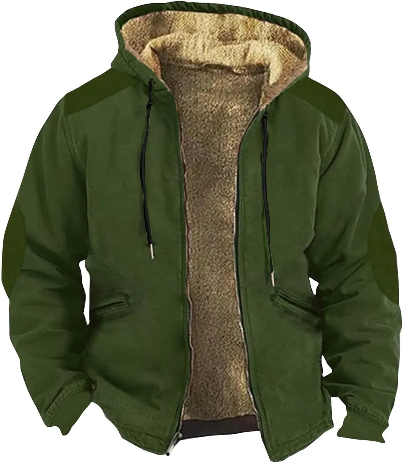 Mens Fleece Jacket,Winter Sherpa Lined Jackets For Men Hoodie Big And Tall Full Zip Up Coats Outdoor Work Coat M-7Xl