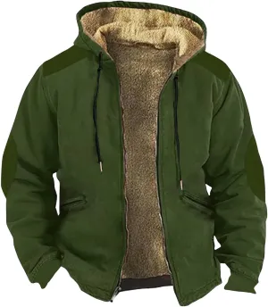 Mens Fleece Jacket,Winter Sherpa Lined Jackets For Men Hoodie Big And Tall Full Zip Up Coats Outdoor Work Coat M-7Xl