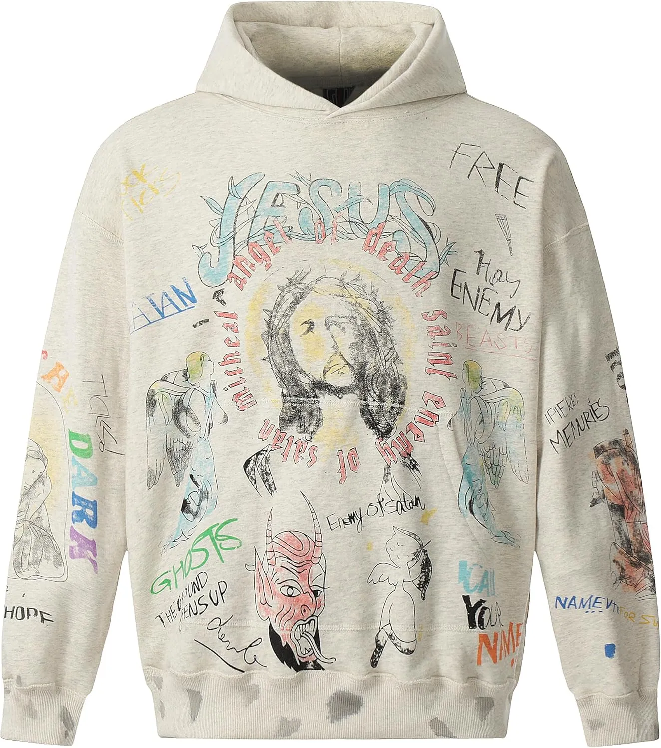 Men's Hand-painted graffiti vintage holes to make old baggy hoodies Hip Hop Pullover Heavyweight Hoodies