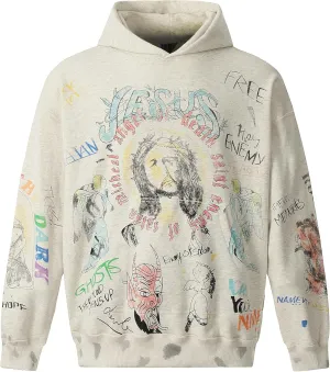 Men's Hand-painted graffiti vintage holes to make old baggy hoodies Hip Hop Pullover Heavyweight Hoodies