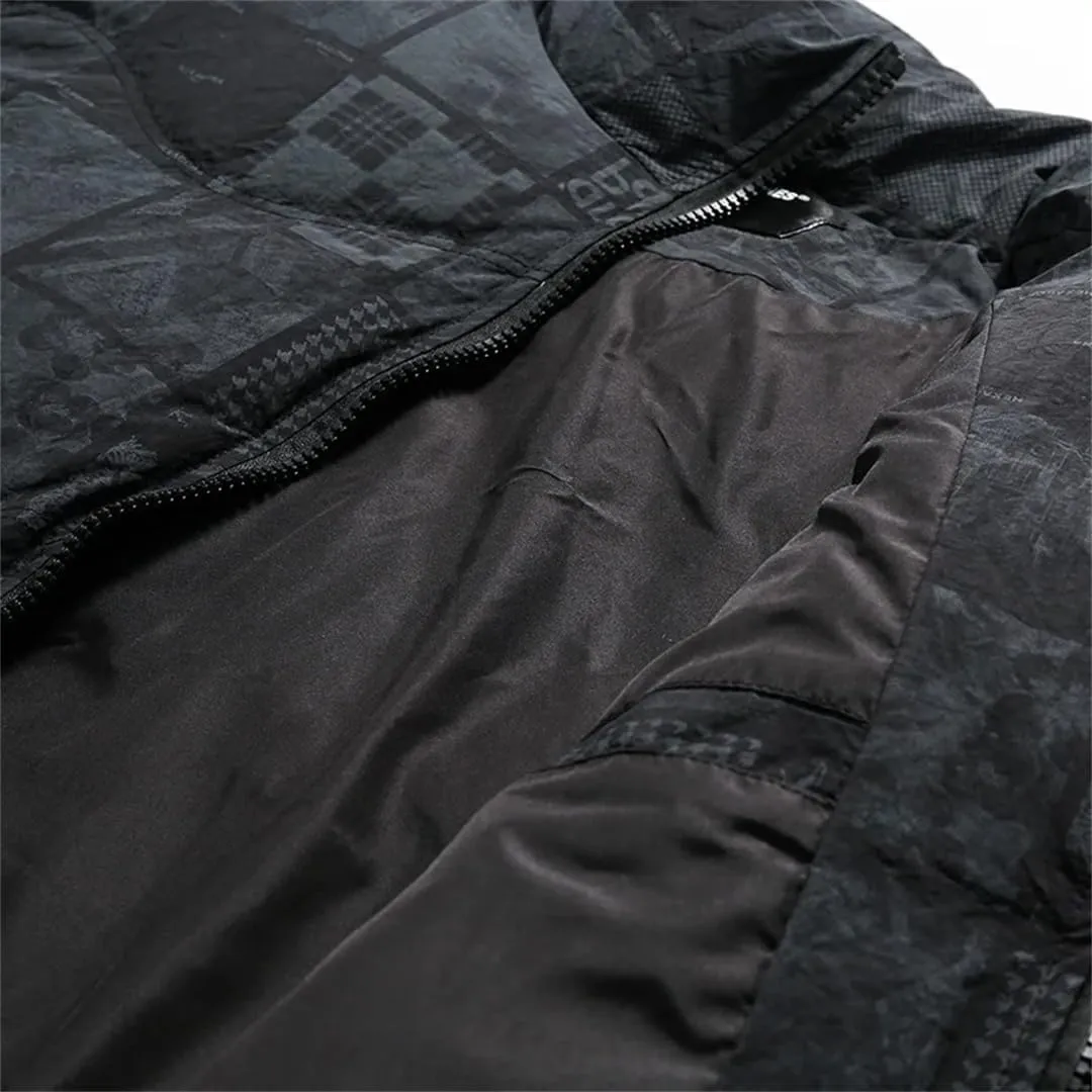 Men's Letters Printed Cotton Padded Couples Thermal Coat Unisex Printed Plaid Stand Collar Parka