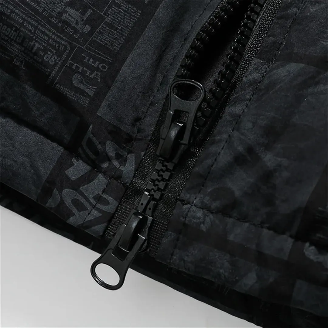 Men's Letters Printed Cotton Padded Couples Thermal Coat Unisex Printed Plaid Stand Collar Parka