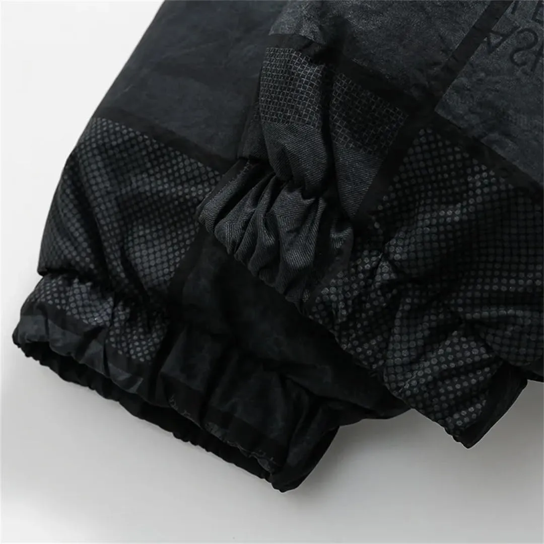 Men's Letters Printed Cotton Padded Couples Thermal Coat Unisex Printed Plaid Stand Collar Parka