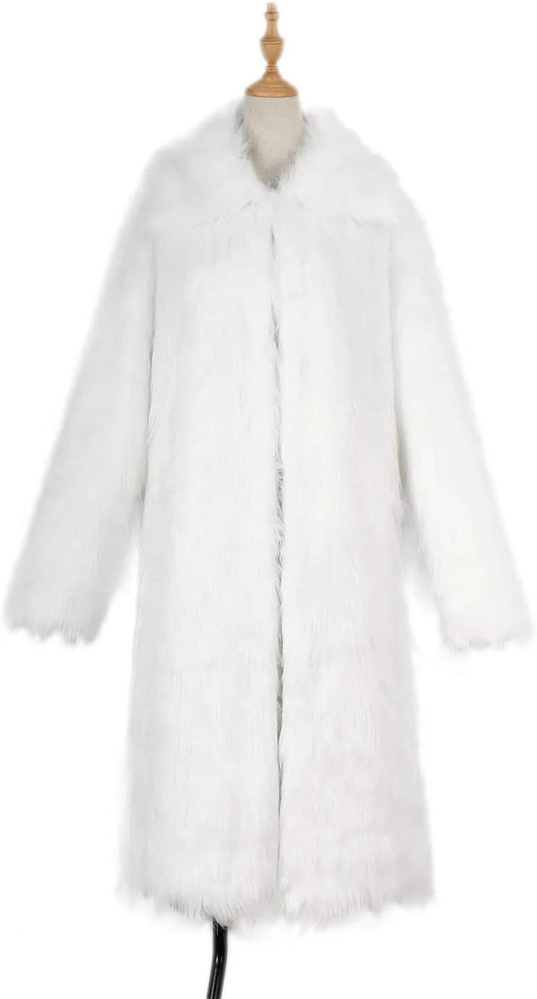 Men's Long Sleeve Fluffy Faux Fur Coat,Mens Winter Warm Faux Fur Overcoat,Long Thicken Soft Jacket Outerwear
