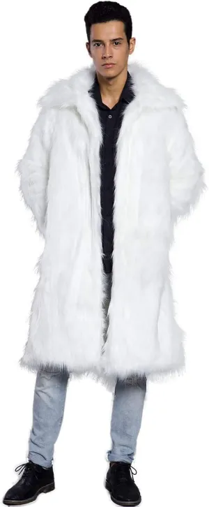 Men's Long Sleeve Fluffy Faux Fur Coat,Mens Winter Warm Faux Fur Overcoat,Long Thicken Soft Jacket Outerwear