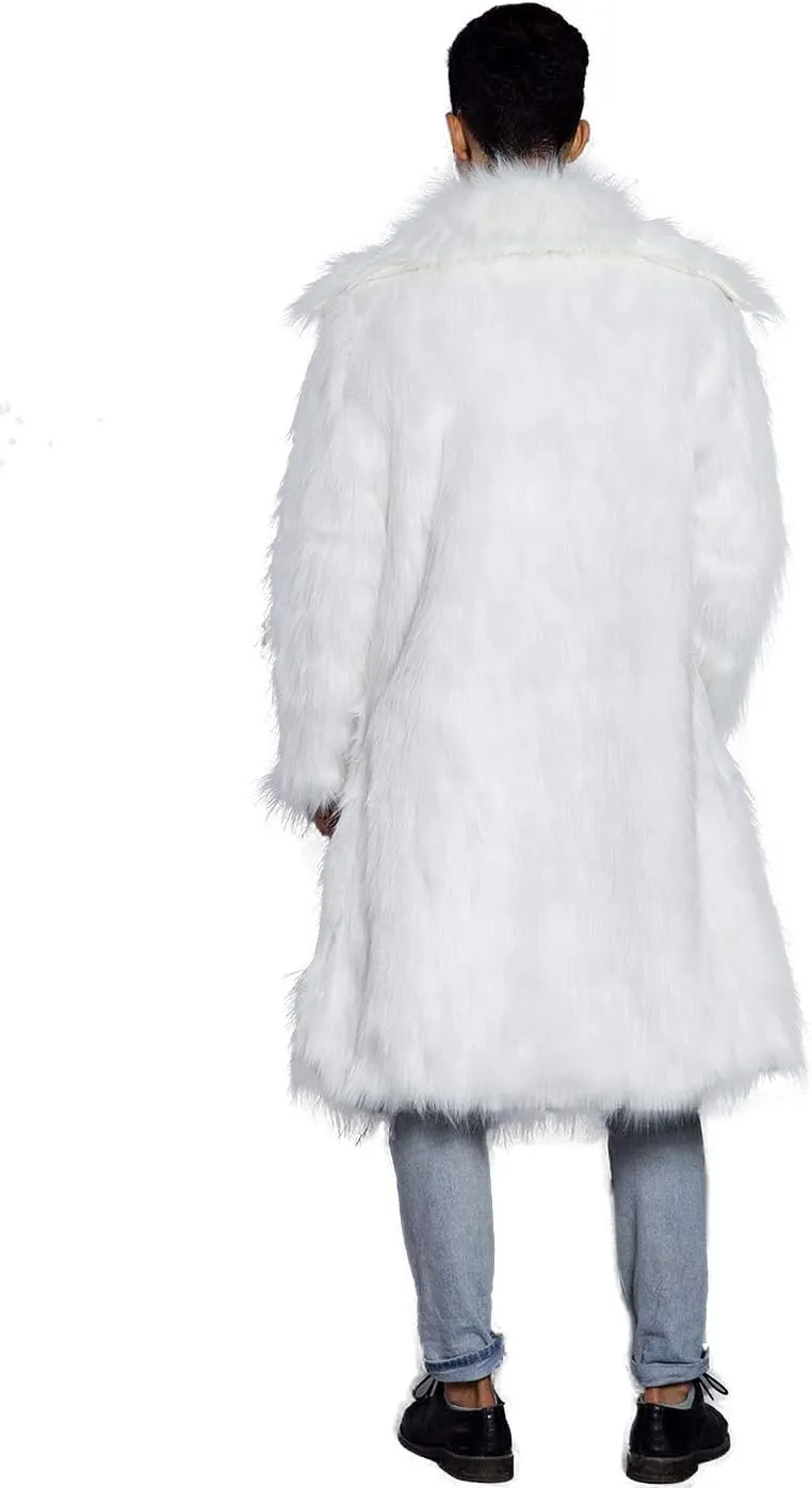 Men's Long Sleeve Fluffy Faux Fur Coat,Mens Winter Warm Faux Fur Overcoat,Long Thicken Soft Jacket Outerwear