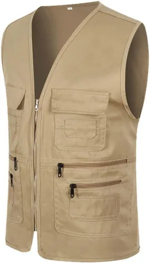Men's Running Vest Outerwear Travel Fishing Utility Safari Vest with Pockets Outdoor Sleeveless Jacket for Golf