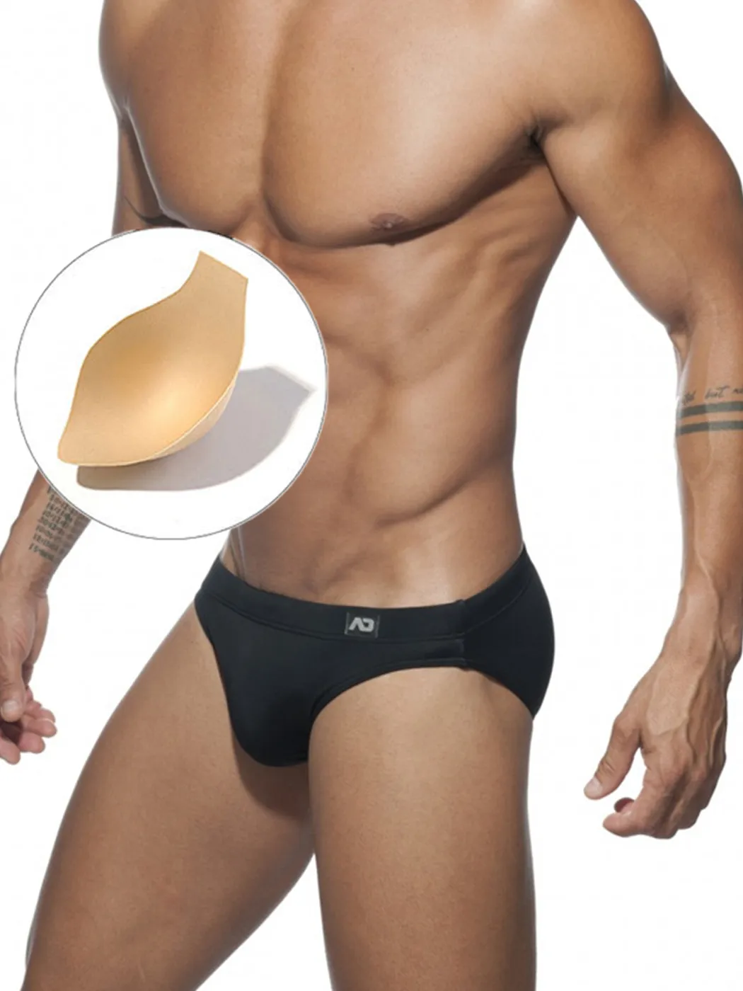 Mens Solid Color Swim Briefs with Removable Pad