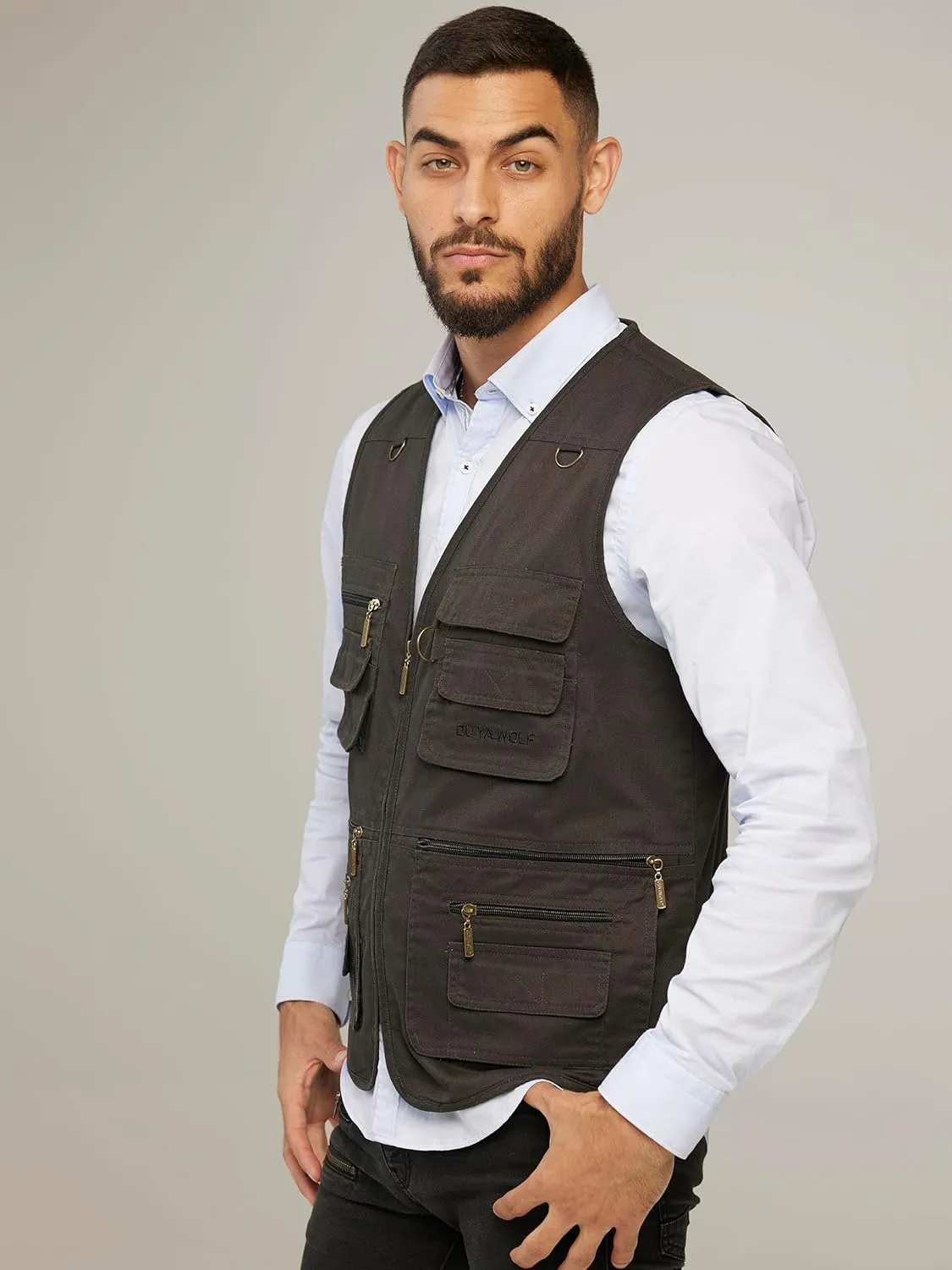 Men's Stone Washed Multi-pocketed Hunting Travel Fishing Utility Work Cargo Outerwear Outdoor Vest