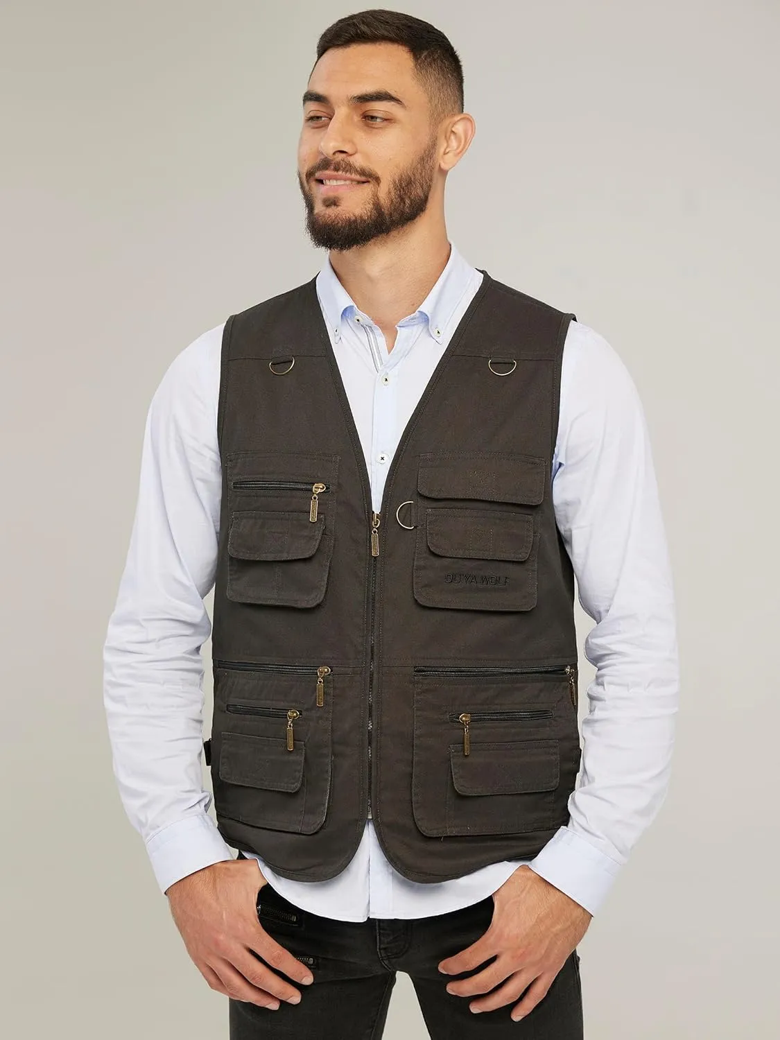 Men's Stone Washed Multi-pocketed Hunting Travel Fishing Utility Work Cargo Outerwear Outdoor Vest