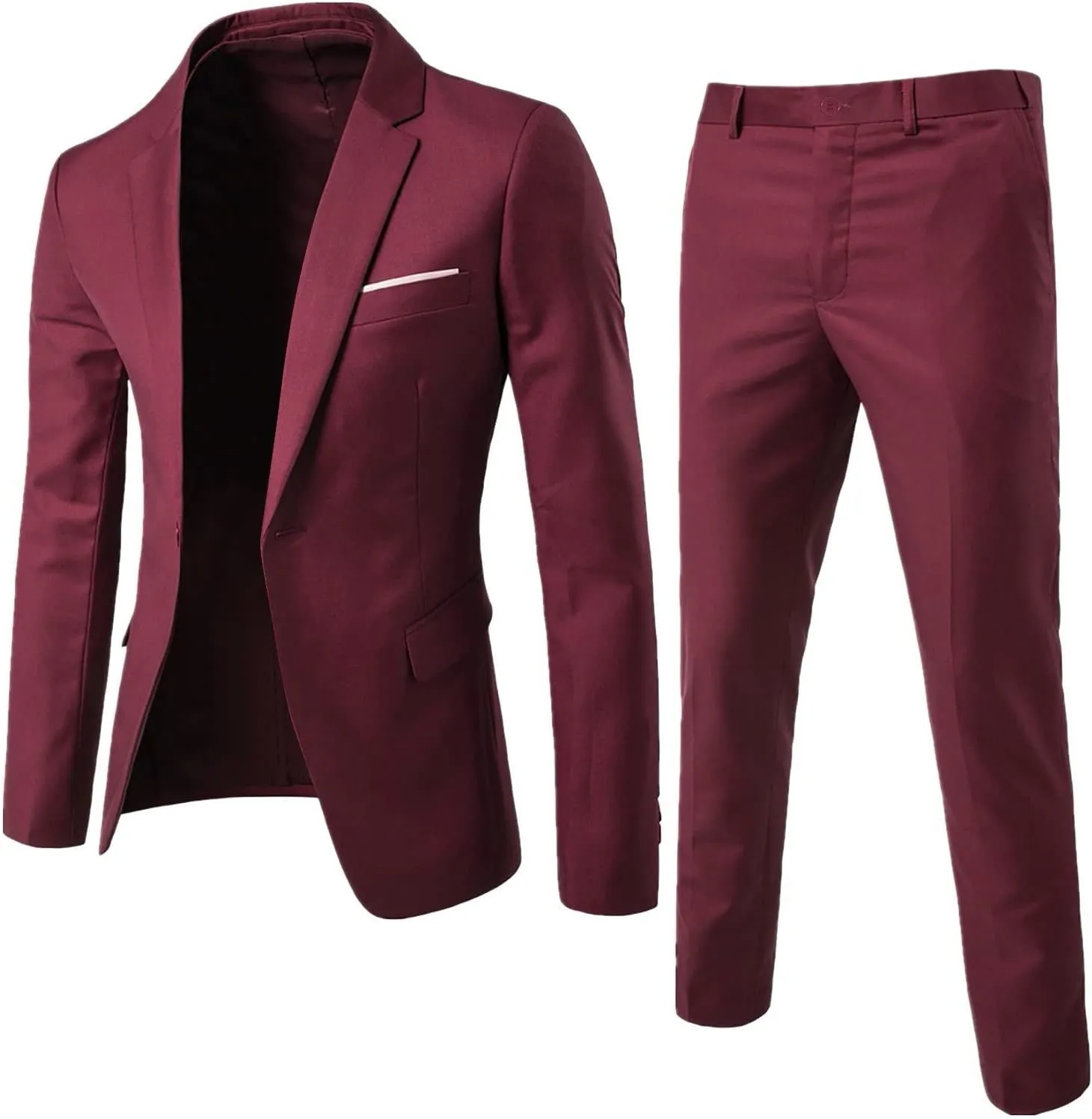 Mens Suits 2 Piece Tuxedo Suit Slim Fit Casual One Button Solid Color Business Wedding Party Jacket Blazer & Pants Set