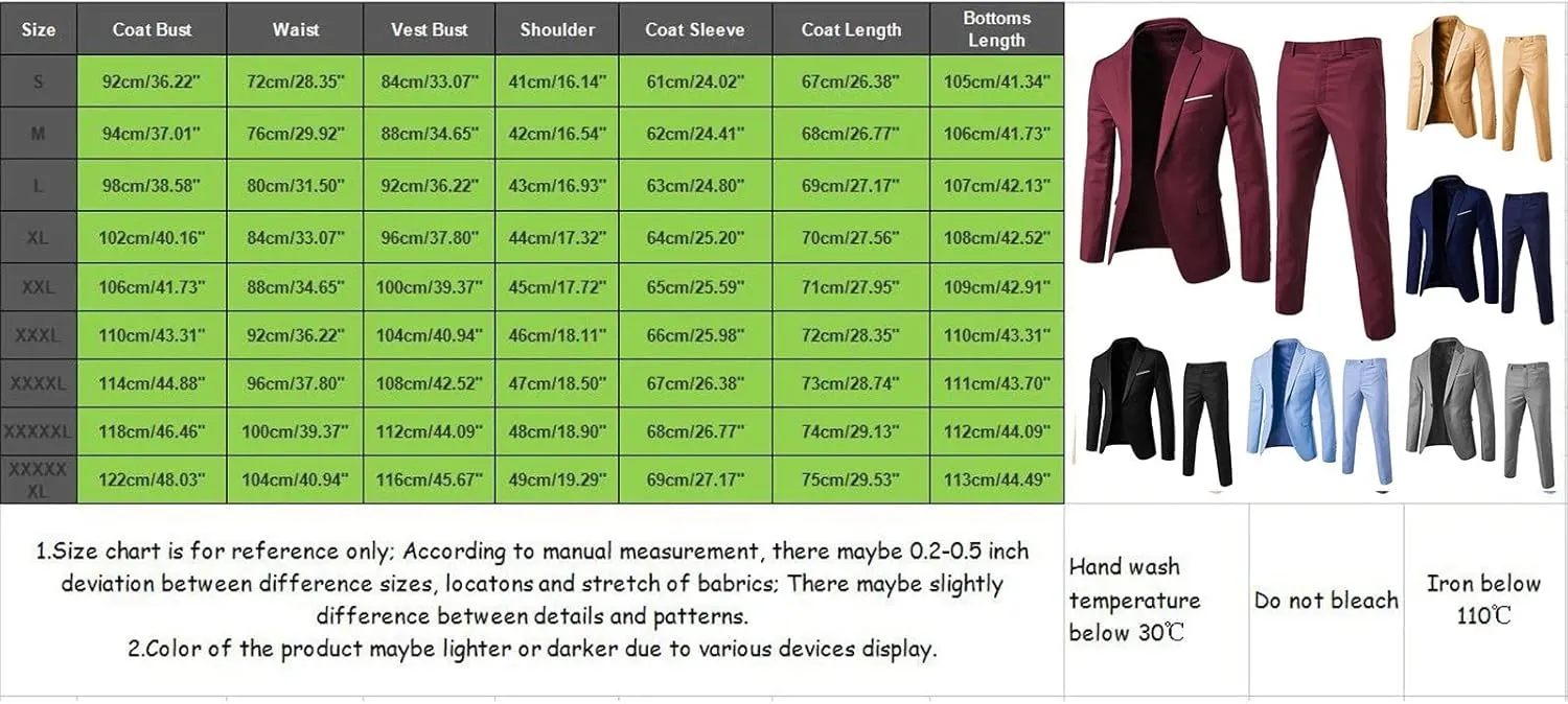 Mens Suits 2 Piece Tuxedo Suit Slim Fit Casual One Button Solid Color Business Wedding Party Jacket Blazer & Pants Set