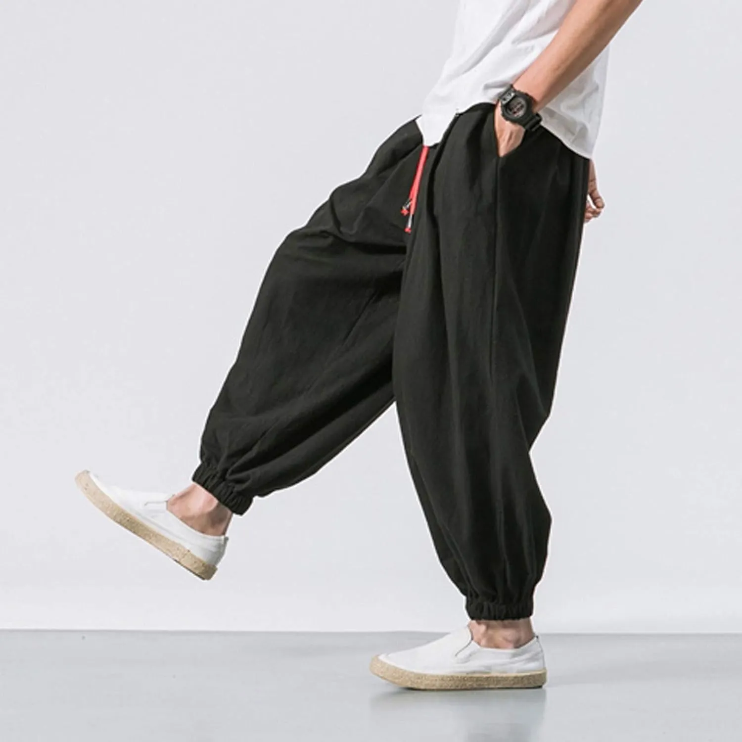 Mens Sweatpants Loose Elastic Straps with Pocket Trousers Solid Color Casual Men Pants Stretch Pants for Men