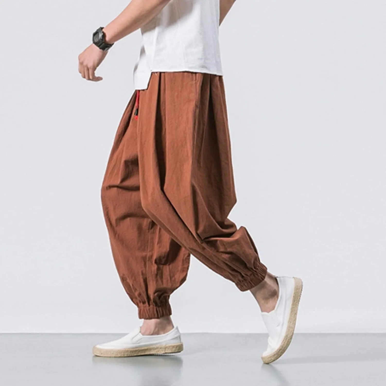 Mens Sweatpants Loose Elastic Straps with Pocket Trousers Solid Color Casual Men Pants Stretch Pants for Men