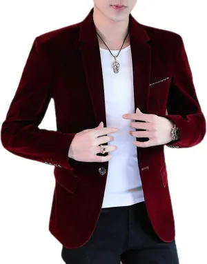 Men's Velvet Sport Coats Blazers Slim Fit Tuxedo Solid Notch Lapel Suits Blazer for Men Autumn Winter Spring