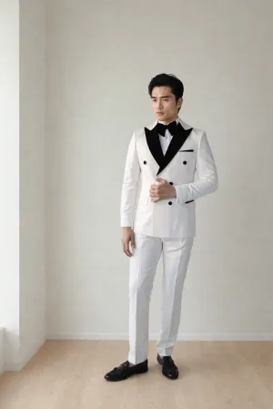 Men's White Double Breasted Tuxedo Designer Slim Fit Two Piece Suits For Engagement Prom Suit Groom Wedding Party Wear Suits & Every Occasion Wear