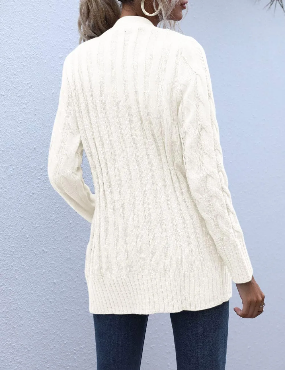 MEROKEETY Women's 2025 Fall Long Sleeve Cable Knit Sweater Open Front Cardigan Button Loose Outerwear