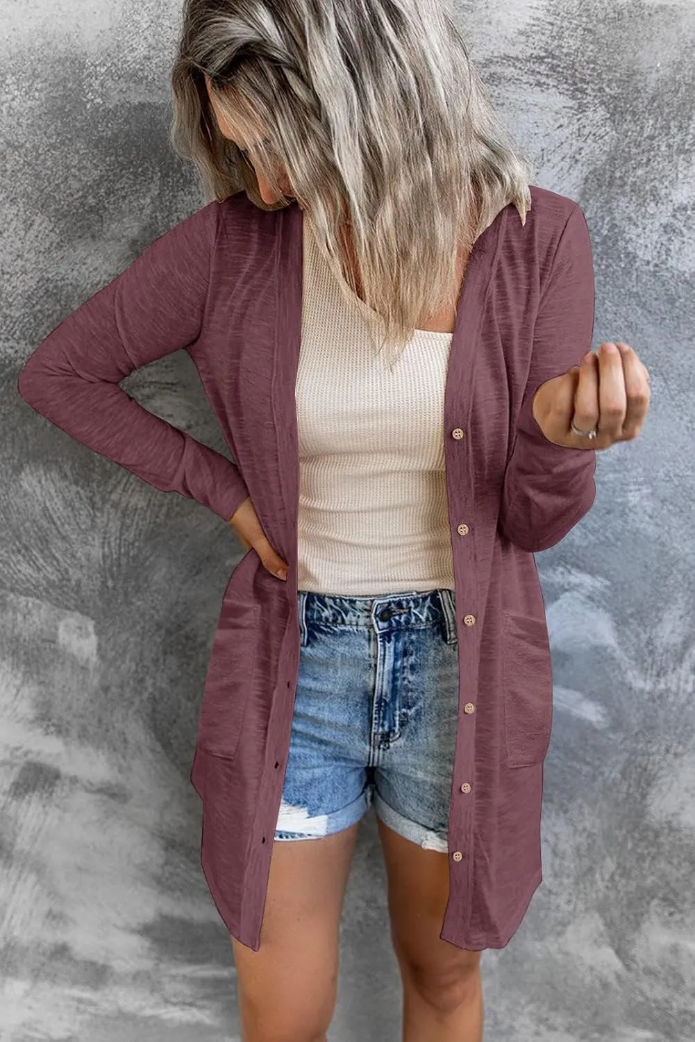 MEROKEETY Women's Open Front Lightweight Cardigan Long Sleeve Button Down Loose Outwear with Pockets