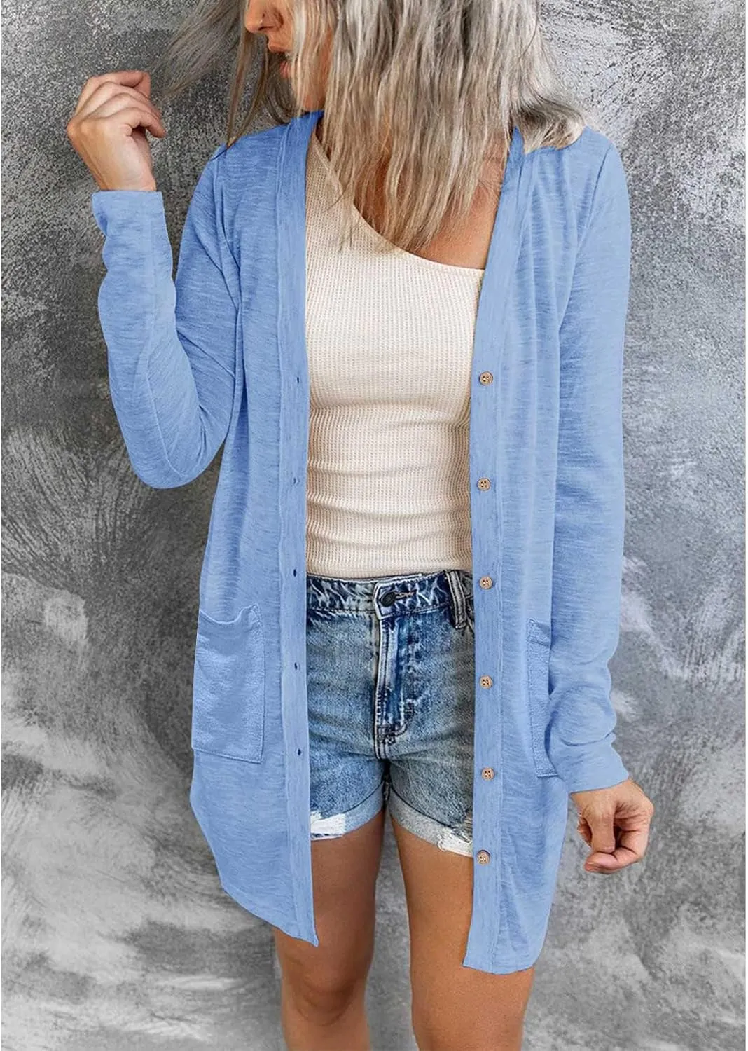 MEROKEETY Women's Open Front Lightweight Cardigan Long Sleeve Button Down Loose Outwear with Pockets