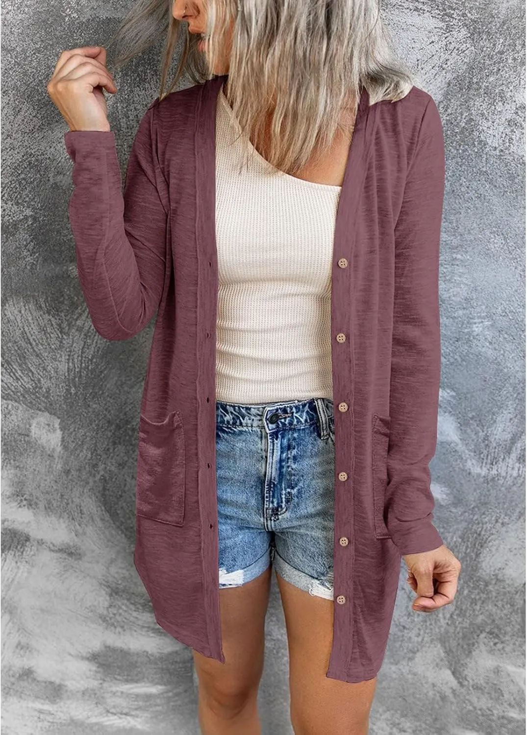 MEROKEETY Women's Open Front Lightweight Cardigan Long Sleeve Button Down Loose Outwear with Pockets