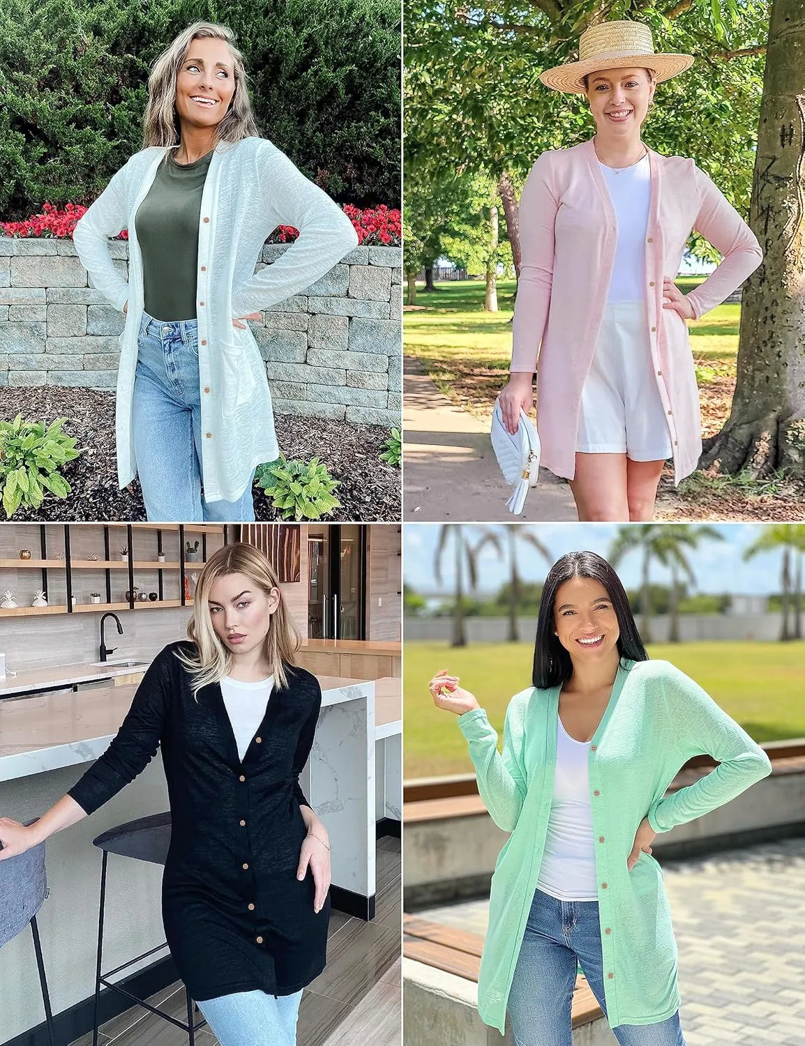 MEROKEETY Women's Open Front Lightweight Cardigan Long Sleeve Button Down Loose Outwear with Pockets