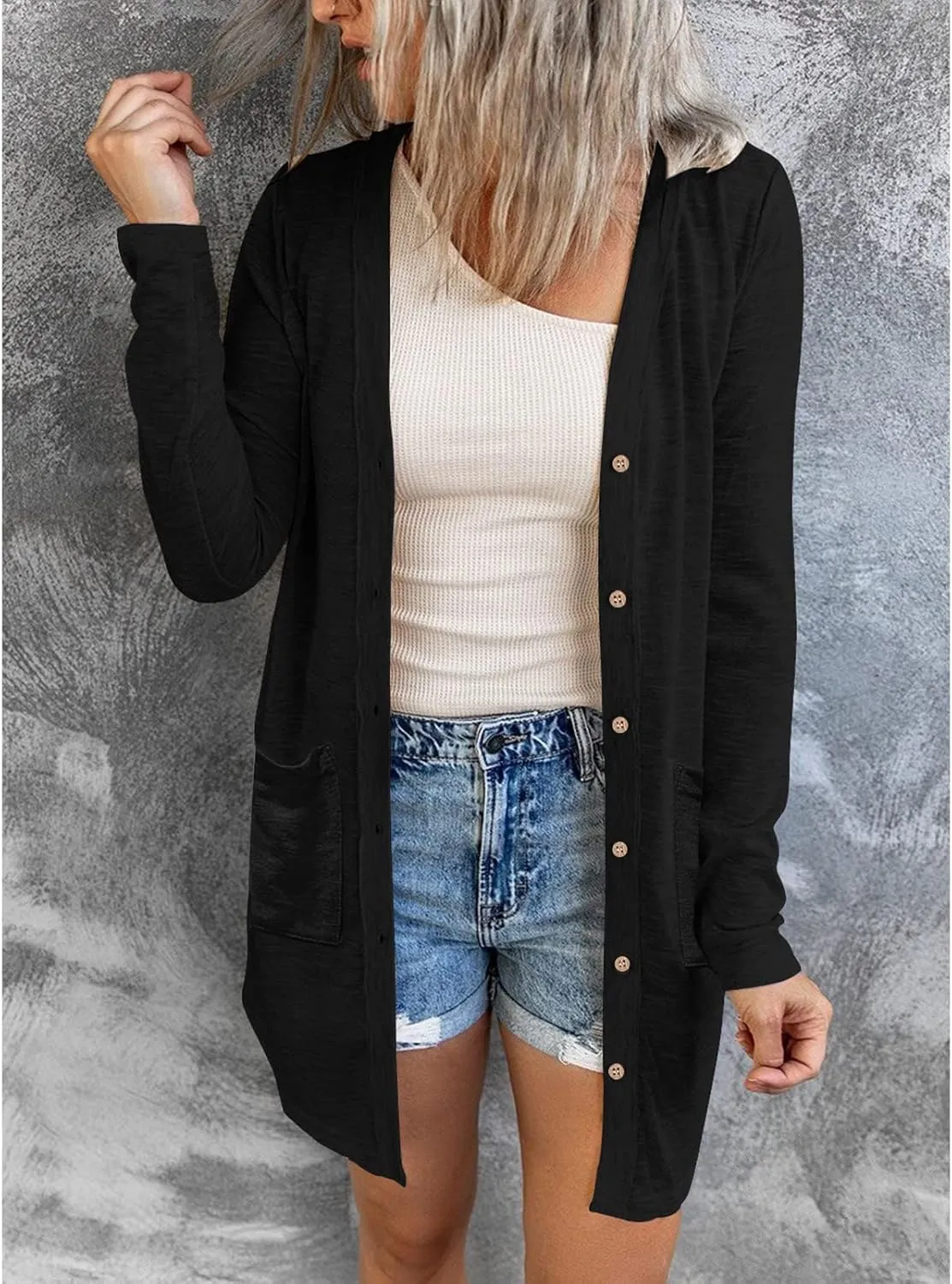 MEROKEETY Women's Open Front Lightweight Cardigan Long Sleeve Button Down Loose Outwear with Pockets