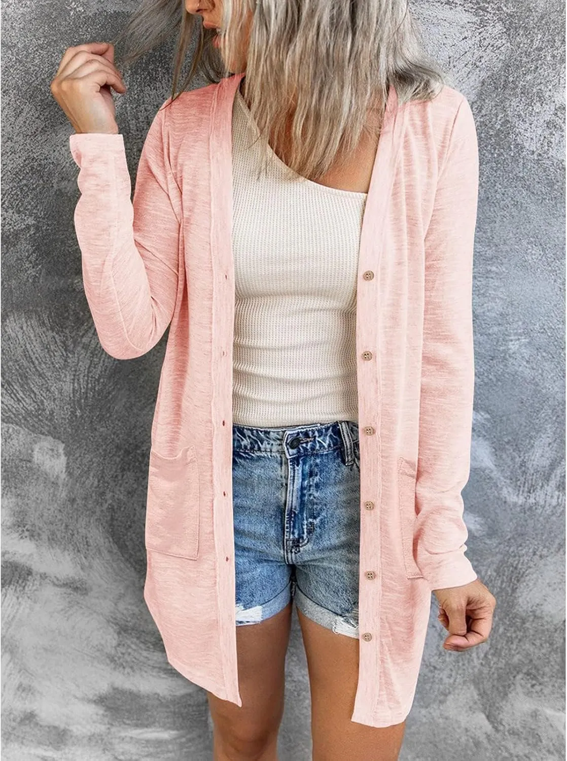 MEROKEETY Women's Open Front Lightweight Cardigan Long Sleeve Button Down Loose Outwear with Pockets