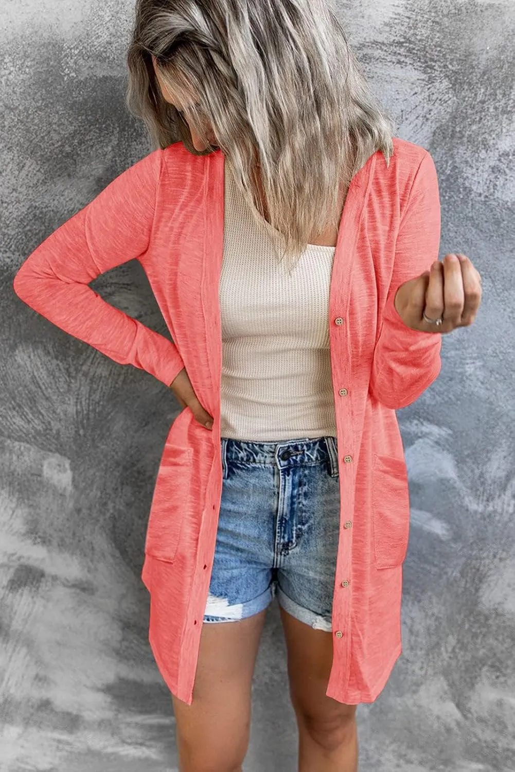 MEROKEETY Women's Open Front Lightweight Cardigan Long Sleeve Button Down Loose Outwear with Pockets