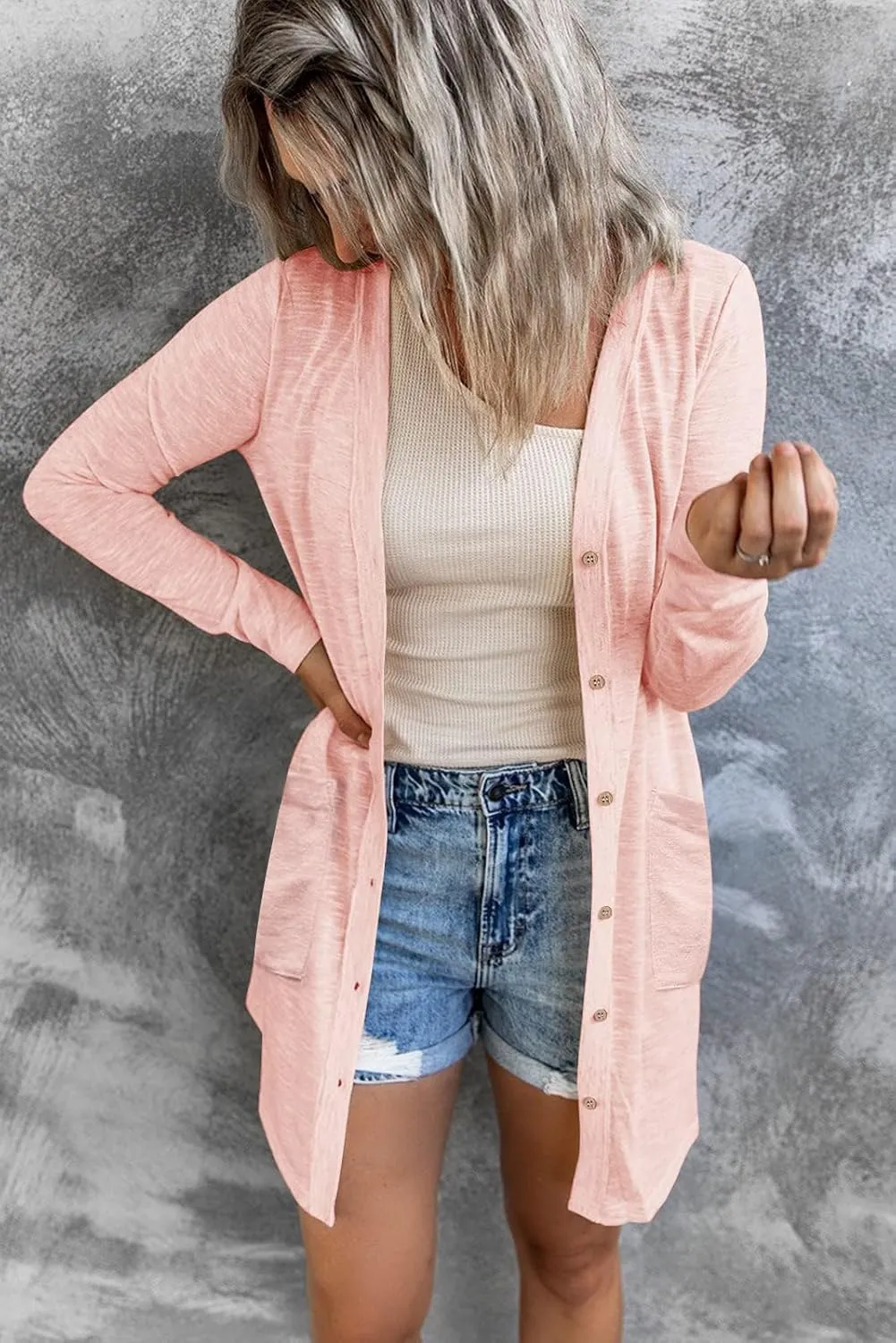MEROKEETY Women's Open Front Lightweight Cardigan Long Sleeve Button Down Loose Outwear with Pockets