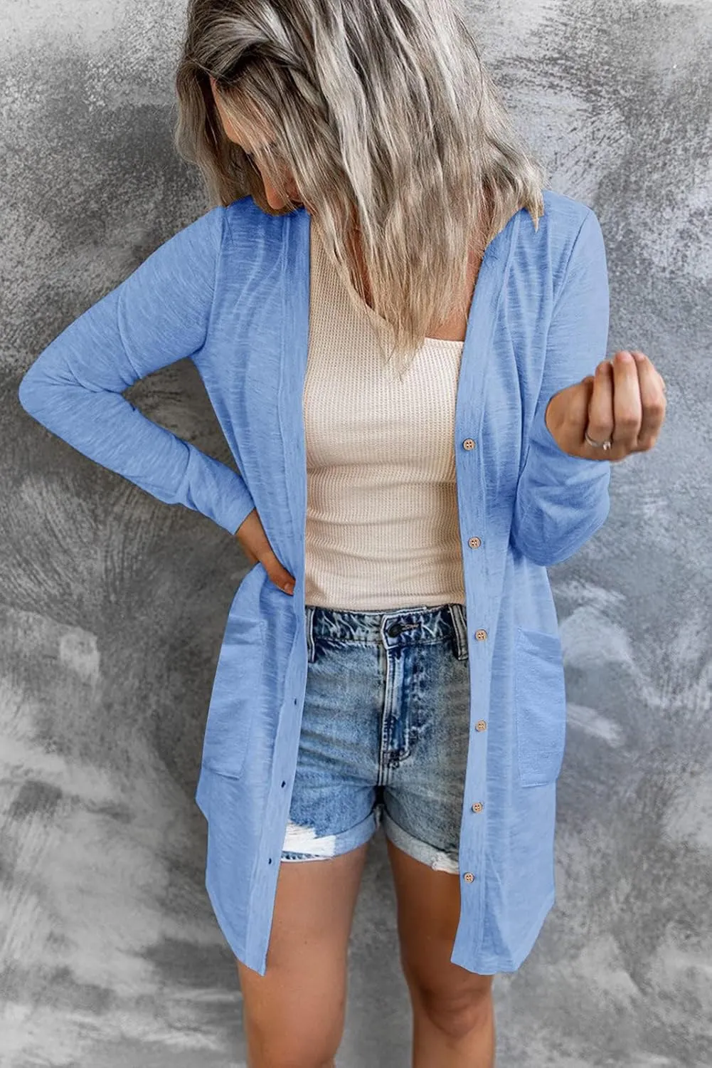 MEROKEETY Women's Open Front Lightweight Cardigan Long Sleeve Button Down Loose Outwear with Pockets