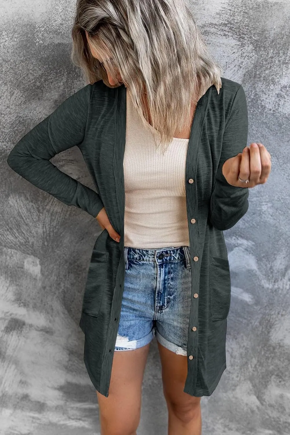 MEROKEETY Women's Open Front Lightweight Cardigan Long Sleeve Button Down Loose Outwear with Pockets