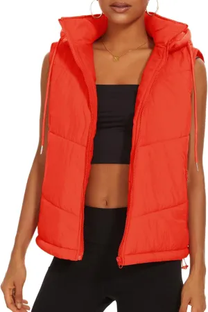 Micoson Puffer Vests for Women Winter Sleeveless Hooded Jacket Quilted Zip Up Stand Collar Gilet with Pocket Loose Fit