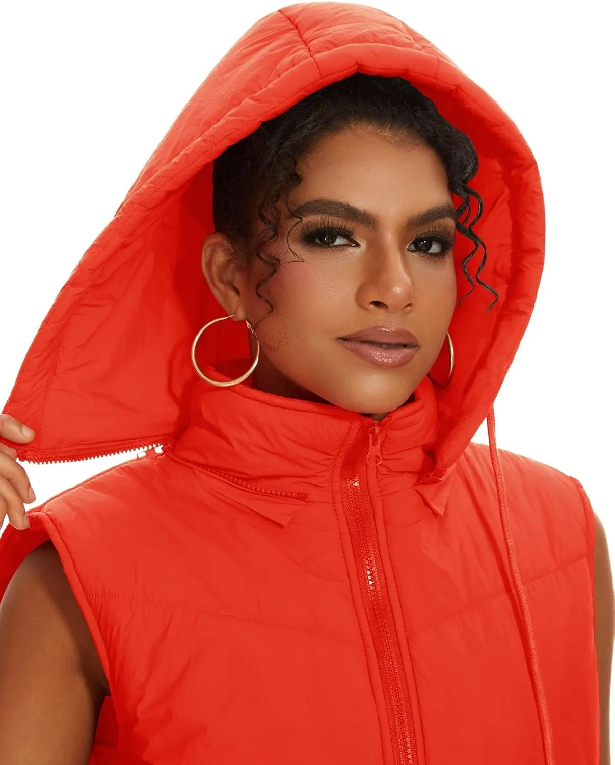 Micoson Puffer Vests for Women Winter Sleeveless Hooded Jacket Quilted Zip Up Stand Collar Gilet with Pocket Loose Fit