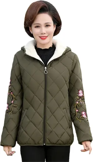 Middle Aged Mom's Cotton Coat Women's Padded Jacket Add Velvet Add Thick Ladies Autumn Winter Outerwear