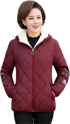 Middle Aged Mom's Cotton Coat Women's Padded Jacket Add Velvet Add Thick Ladies Autumn Winter Outerwear