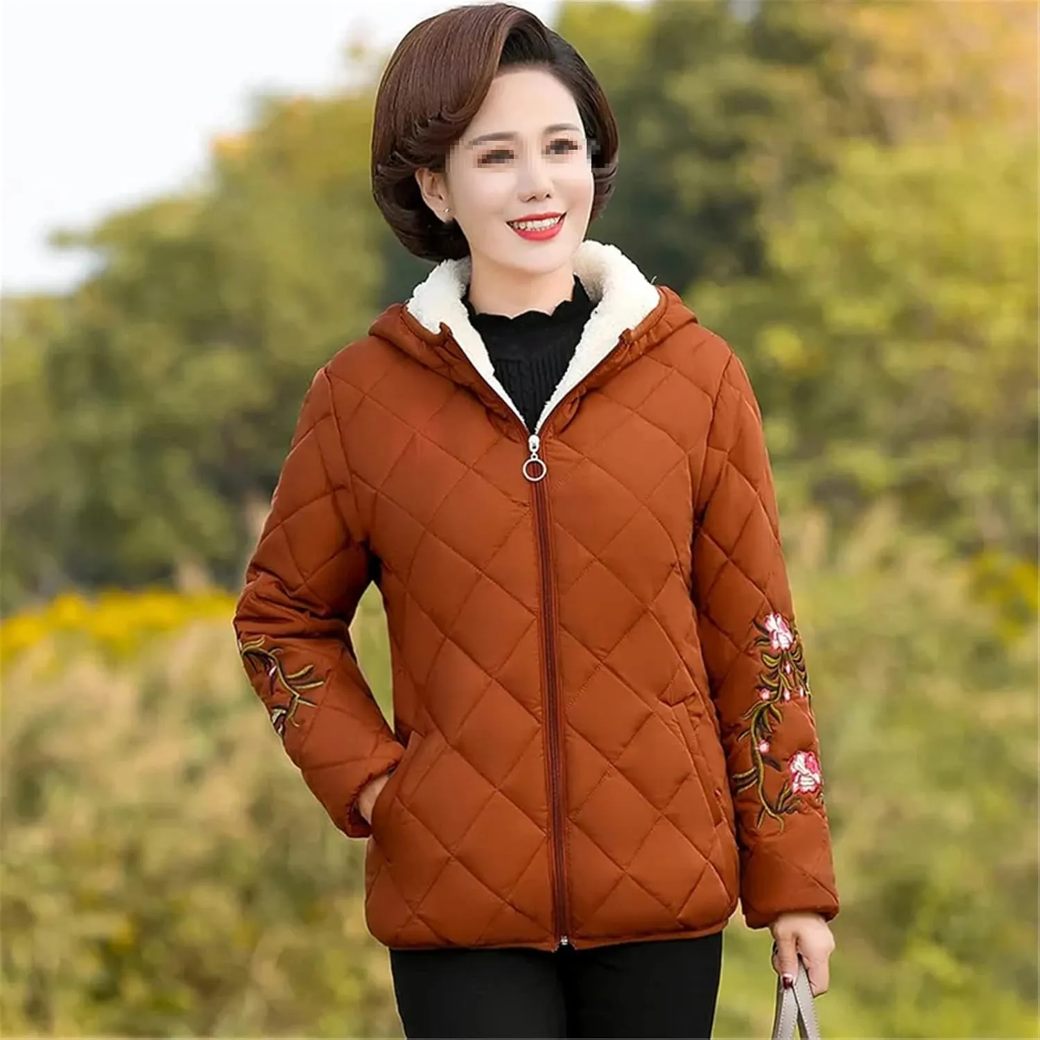 Middle Aged Mom's Cotton Coat Women's Padded Jacket Add Velvet Add Thick Ladies Autumn Winter Outerwear