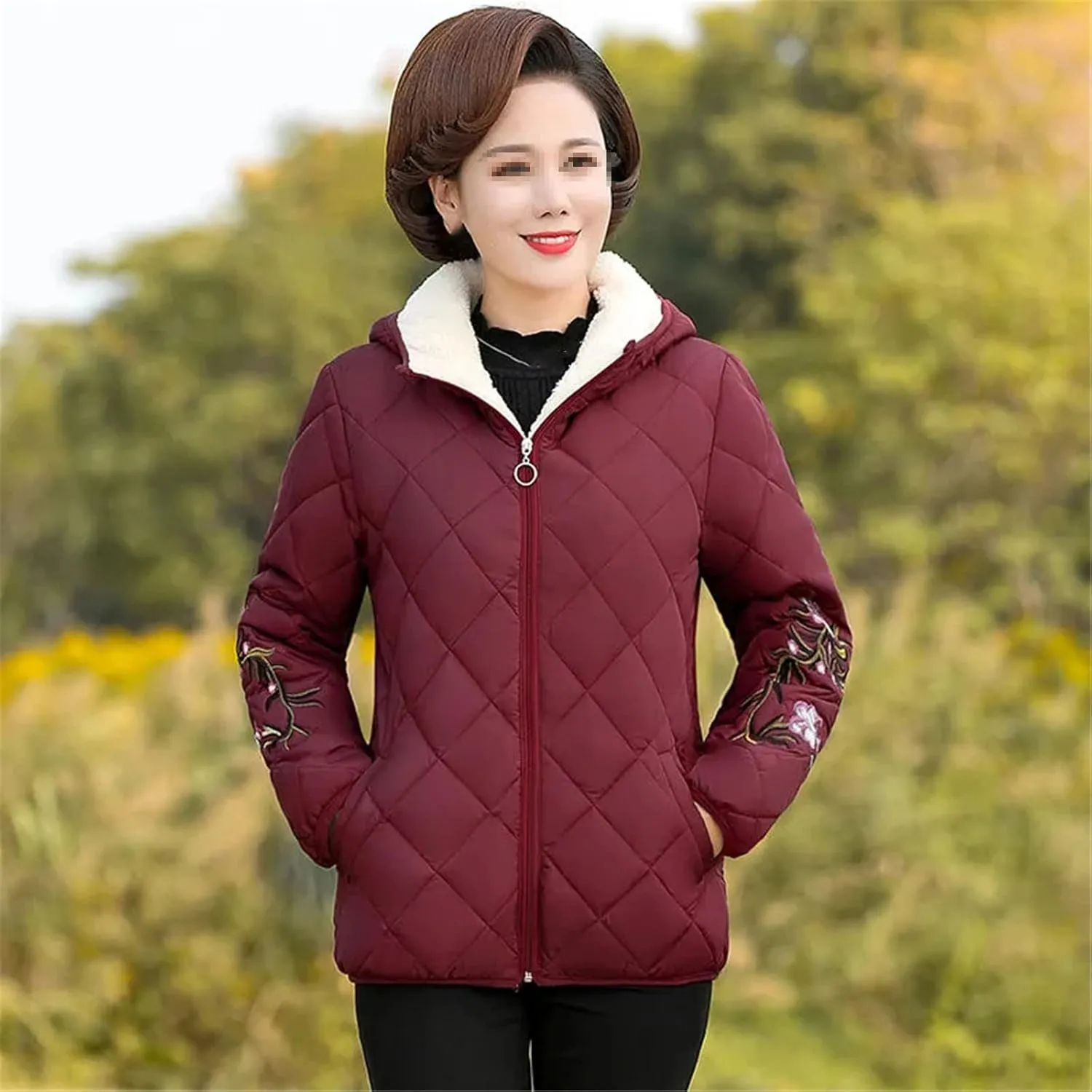 Middle Aged Mom's Cotton Coat Women's Padded Jacket Add Velvet Add Thick Ladies Autumn Winter Outerwear