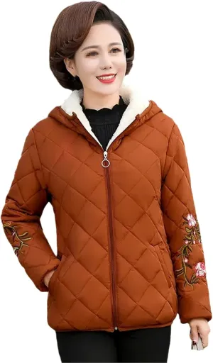 Middle Aged Mom's Cotton Coat Women's Padded Jacket Add Velvet Add Thick Ladies Autumn Winter Outerwear