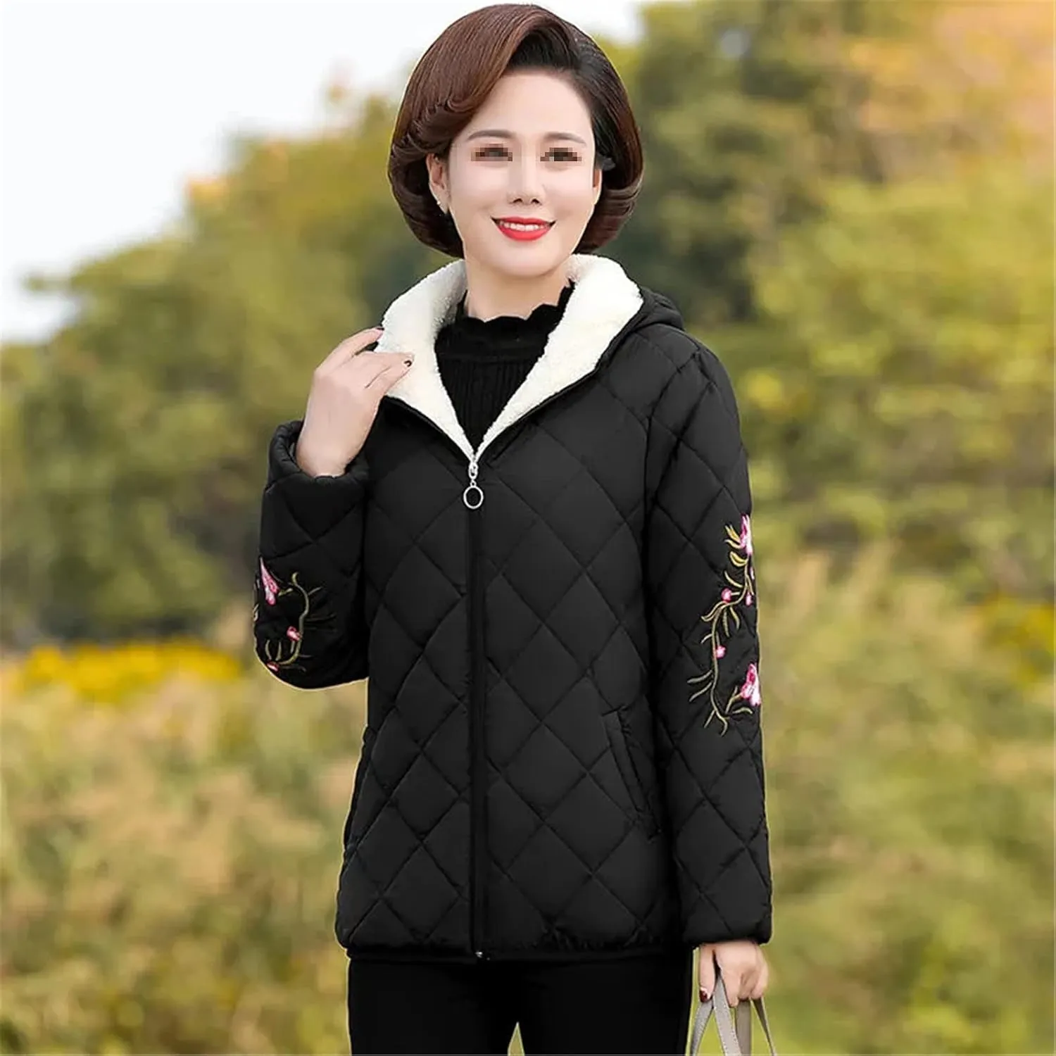 Middle Aged Mom's Cotton Coat Women's Padded Jacket Add Velvet Add Thick Ladies Autumn Winter Outerwear