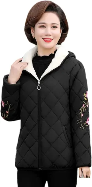 Middle Aged Mom's Cotton Coat Women's Padded Jacket Add Velvet Add Thick Ladies Autumn Winter Outerwear