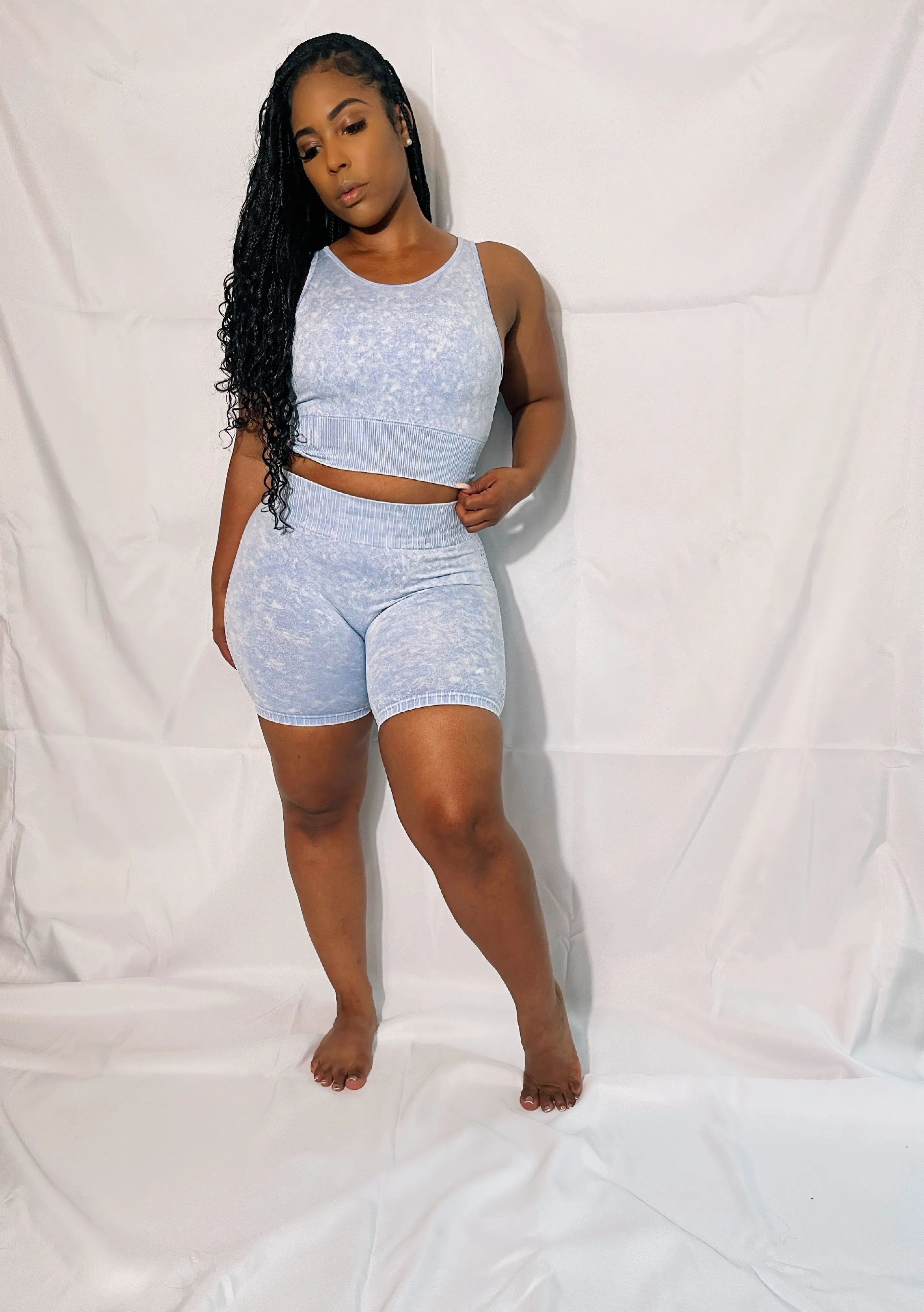 Mineral wash seamless biker shorts set