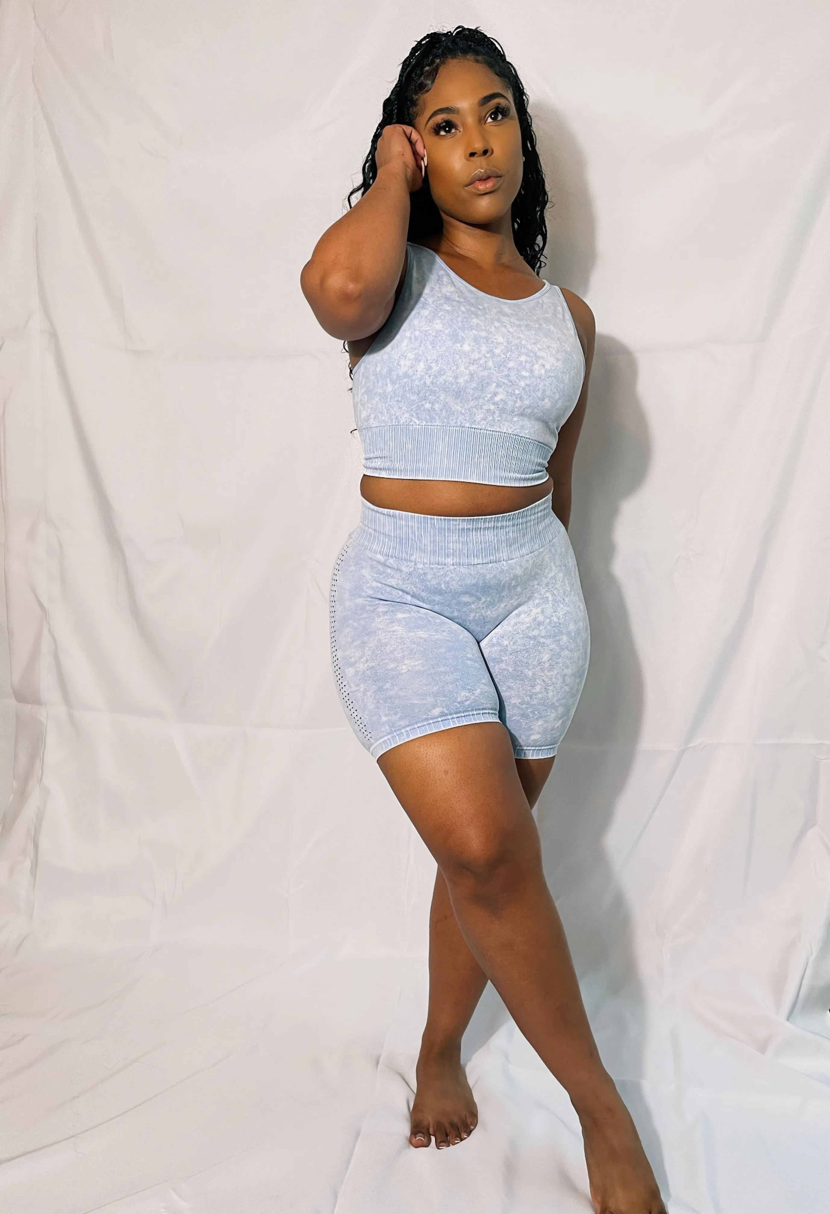 Mineral wash seamless biker shorts set