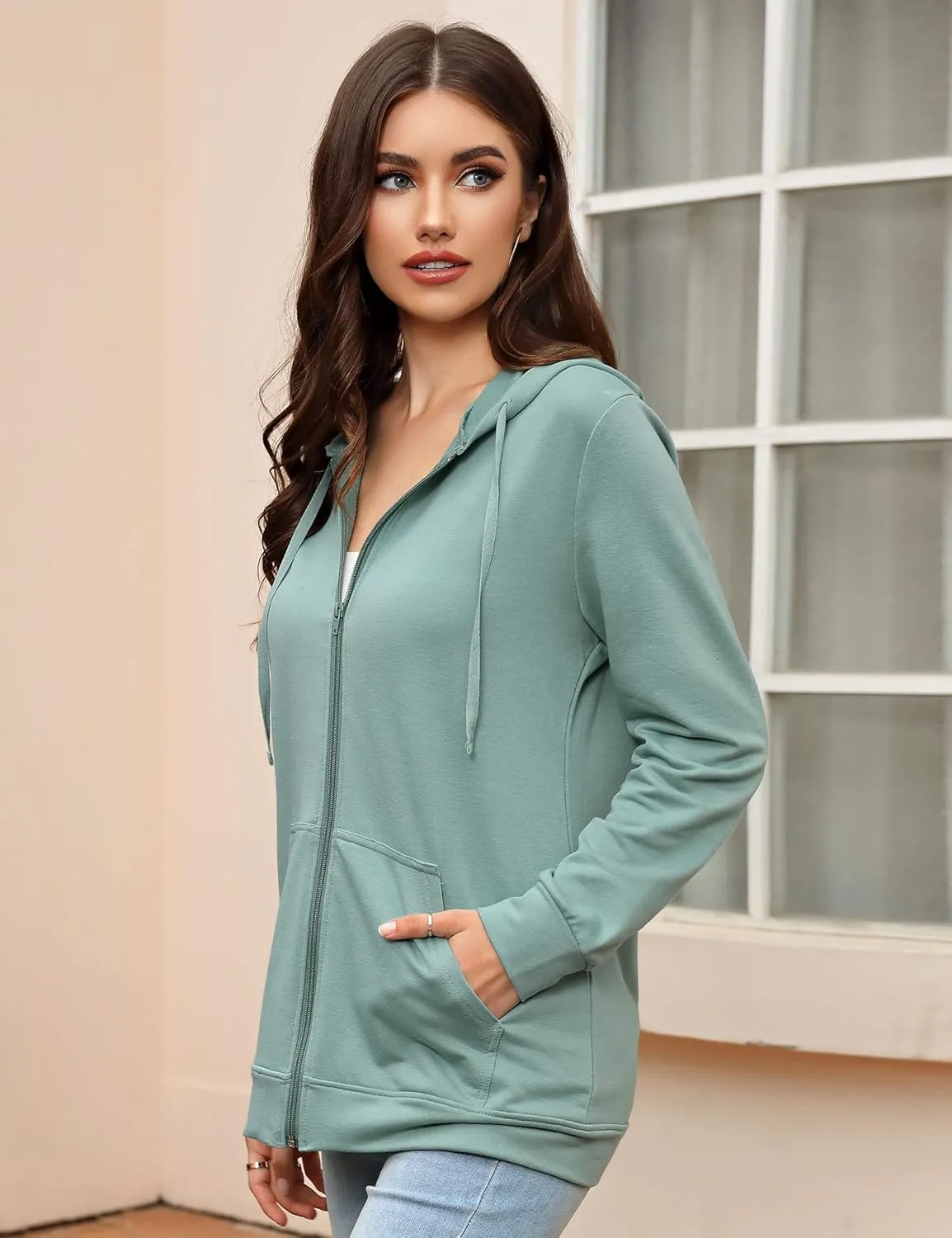 MISSKY Women's Casual Long Sleeve Zip up Jacket with Pockets Running Sweatshirts Jackets