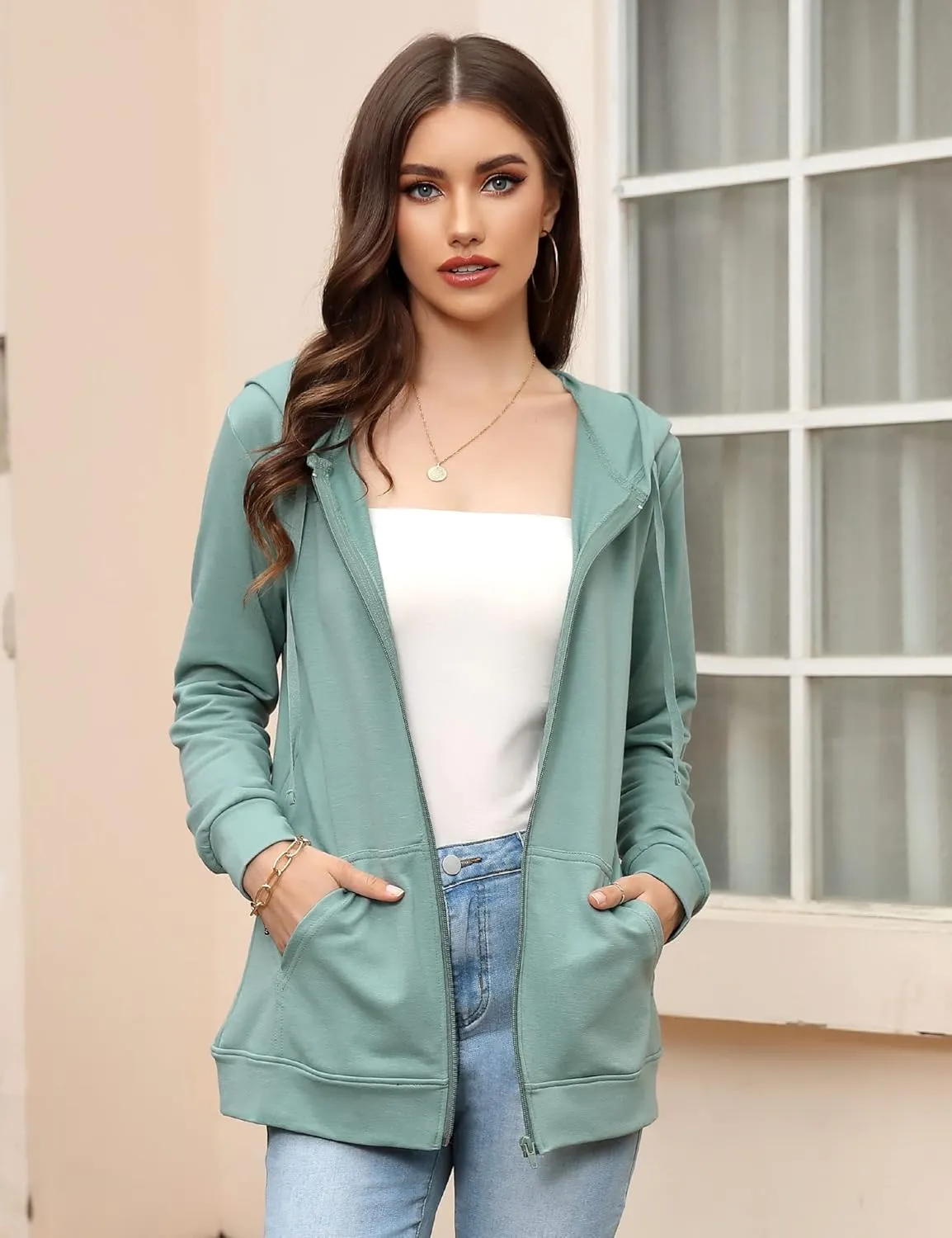 MISSKY Women's Casual Long Sleeve Zip up Jacket with Pockets Running Sweatshirts Jackets