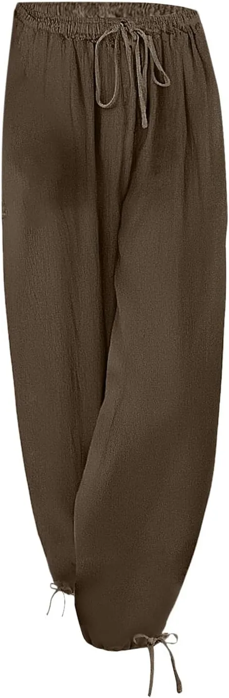 Miyaomn Women's Baggy Linen Joggers Summer Lightweight Drawstring Elasic Waist Beach Pants Loose Fit Casual Palazzo Trousers