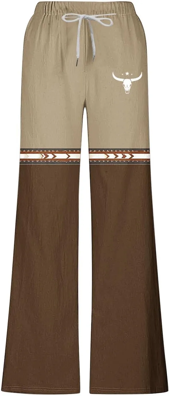 Muscularfit Linen Pant for Men Summer Casual Drawstring Elastic Waist Baggy Trouser with Pockets Ethnic Print Beach Sweatpant