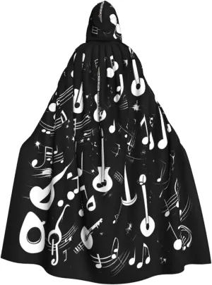 Music Symbols Love Print Halloween Hooded Cloak Hooded Cape Adult Halloween Costume Cosplay Witch Cloak with Extra Comfort Black