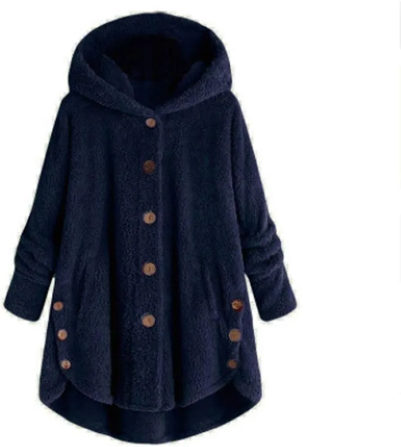 Muyise Oversized Warm Winter Coats for Women Sherpa Jacket Fuzzy Fleece Pullover Hoodie Button Down Outwear Coat with Pockets