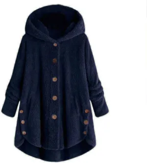 Muyise Oversized Warm Winter Coats for Women Sherpa Jacket Fuzzy Fleece Pullover Hoodie Button Down Outwear Coat with Pockets